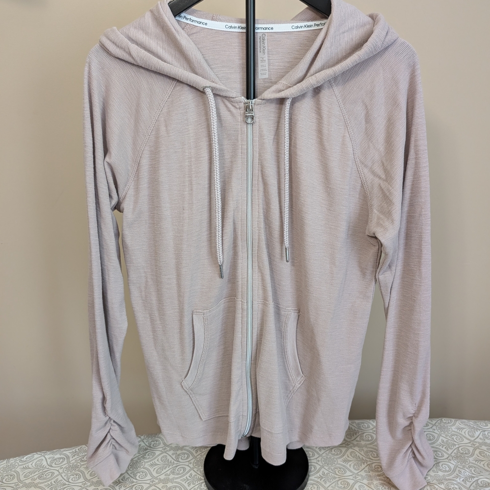 Calvin Klein Women's Pink Rouched  Sleeve Hoodie. Size XL NWOT